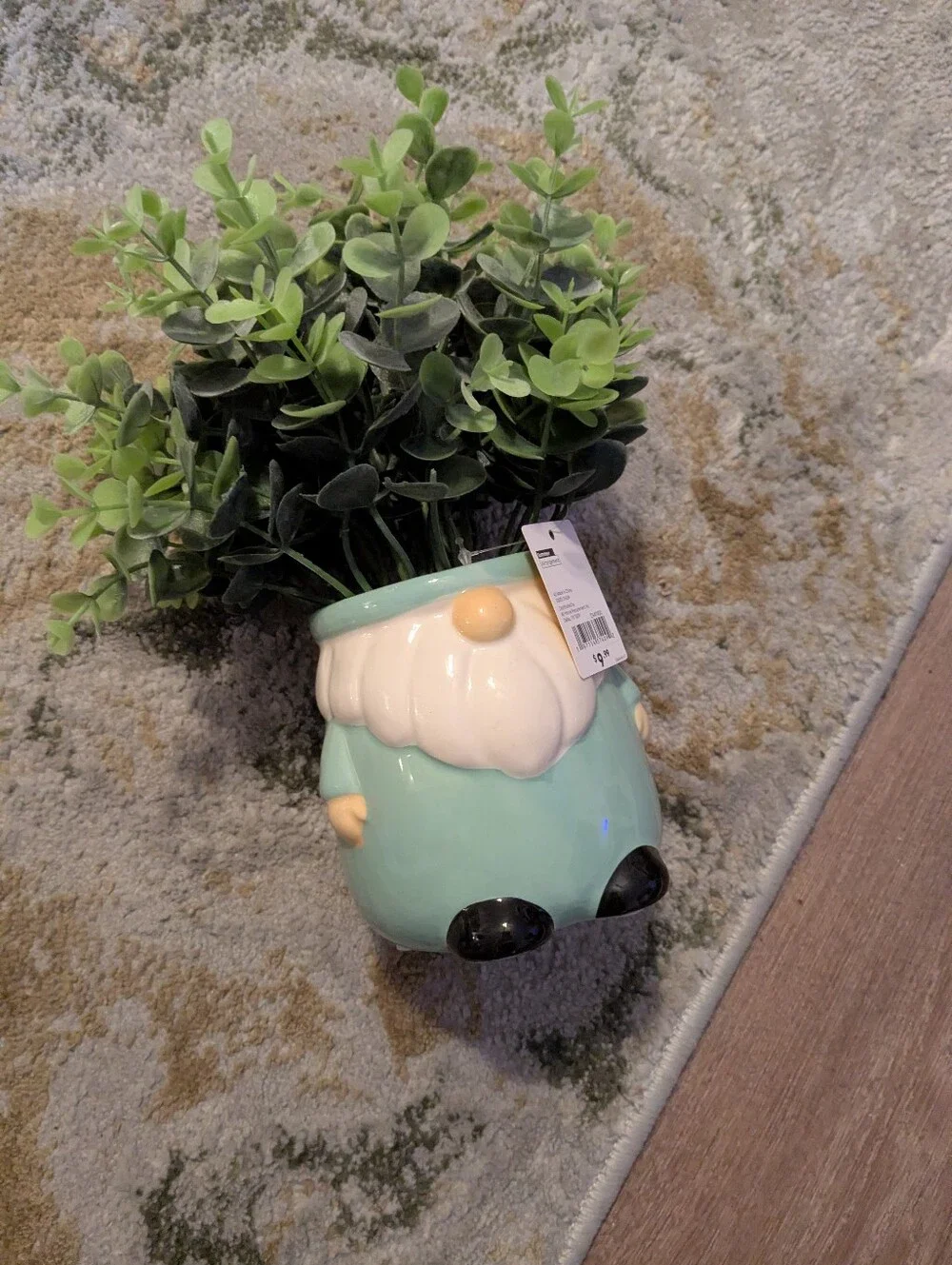 Mint Ceramic Gnome Planter with Faux Greenery